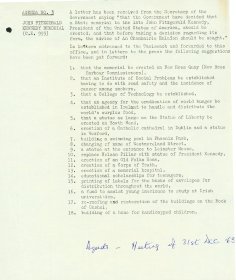 Agenda No.3 (Arts Council meeting of 31 December 1963) listing public suggestions for the John F. Kennedy Memorial.